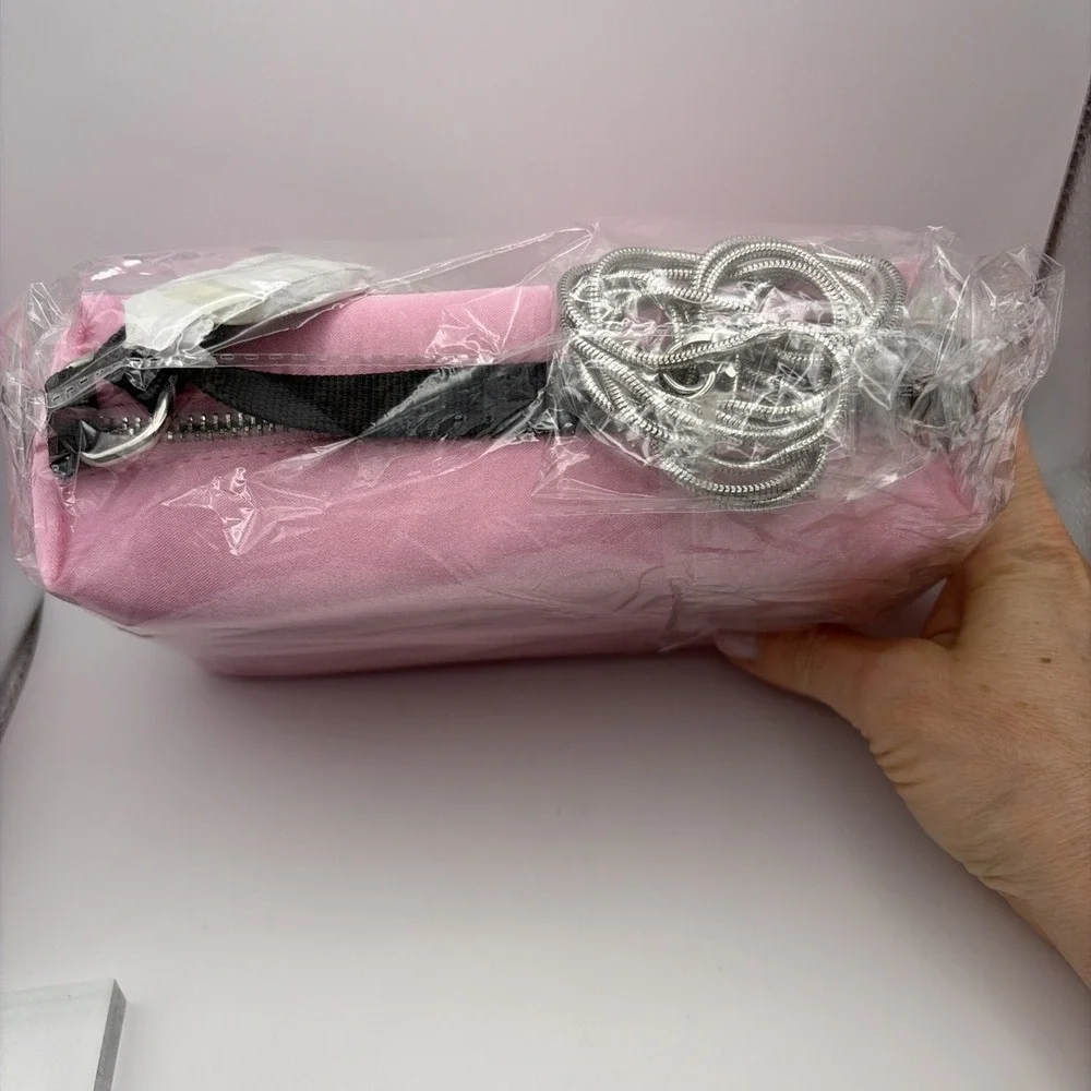 TRULY Signature Crystal Pouch Bubblegum Pink Satin Crossbody Shoulder Purse